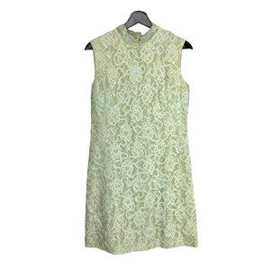 Vintage 60s Mint Green Lace Sleeveless Shift Above Knee Dress Medium